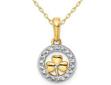 14K Yellow and White Gold Celtic Clover Leaf Pendant Necklace with Chain